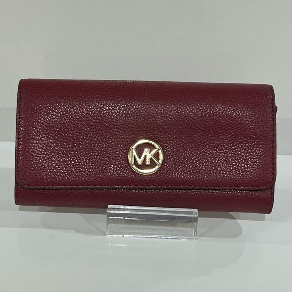 Michael Kors Burgundy Pebble Leather Continental Long Wallet Chic & Classic - Picture 2 of 8